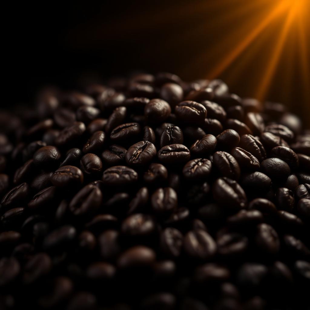 Macro close-up of dark roasted coffee beans